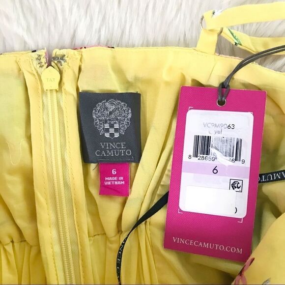 VINCE CAMUTO Yellow Floral Print Midi Dress Sundress Summer Cotton Size 6 New - Picture 5 of 14